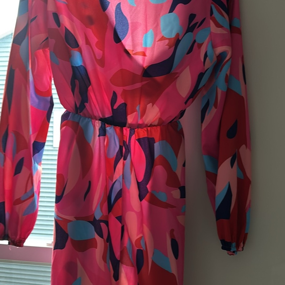SHEIN Pink Long Sleeve Bishop Sundress Wedding Guest